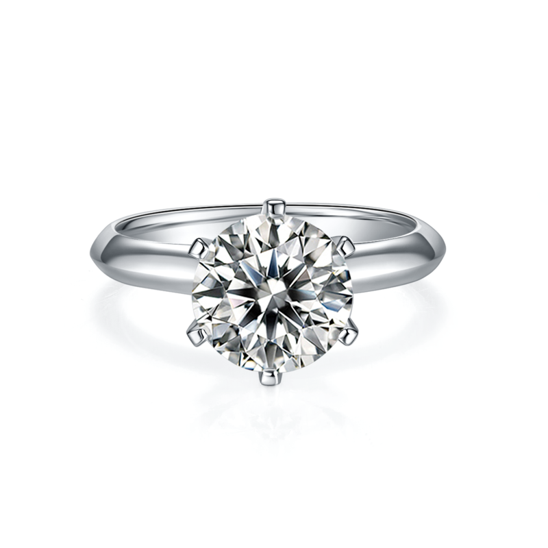 光臂T家六爪S925银镀白金MoissaniteWomen's Ring3.0ctD级